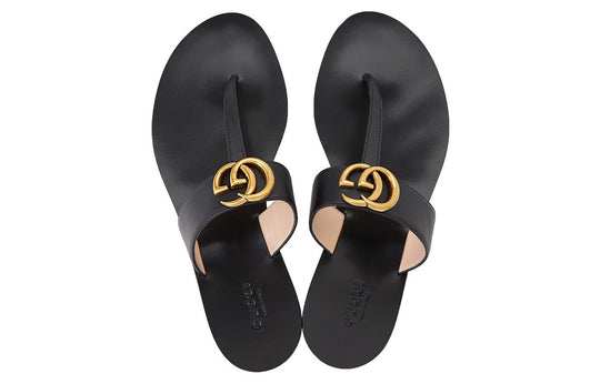 (WMNS) GUCCI Thong Sandal With Double G 'Black Leather' 497444-A3N00-1 ...