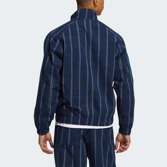 adidas originals Mw Tt Casual Stand Collar Plaid Athletics Sports Jacket Navy Blue GN3794