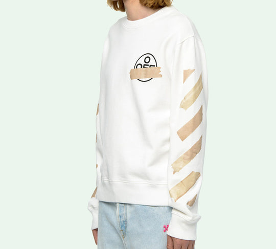 Mens Neck Sweater Long KICKS Arrows OMB CREW - Logo Tape OFF-WHITE Round Tap Sleeve