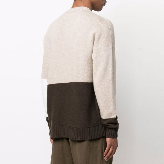 Men's Off-White SS22 Logo Intarsia Colorblock Wool Sweater Beige OMHE048S22KNI0011761