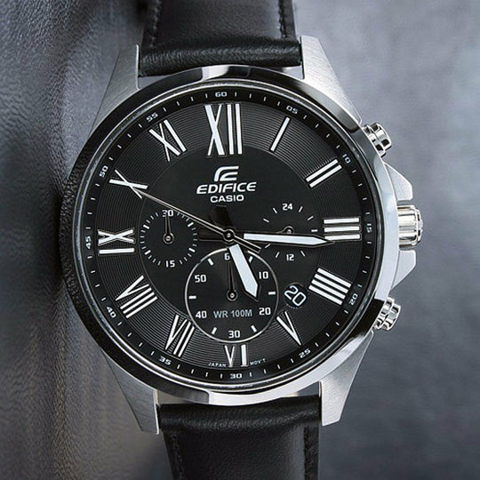 Men's CASIO EDIFICE Classic Three Needles And Three Eyes Design Leather Strap Fashion Black # Business # Watch EFV-500L-1A Watches - KICKSCREW