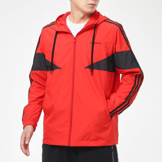 adidas neo Casual Sports Windproof Woven Hooded Jacket Red GP5708