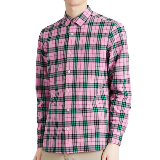Men's Burberry Plaid Button Long Sleeves Shirt Pink 40712281
