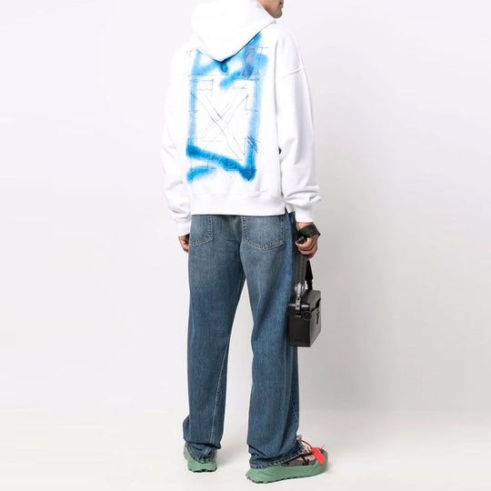 Men's Off-White FW21 Arrow Pattern Hooded Long Sleeves Loose Fit White OMBB085F21FLE0160145