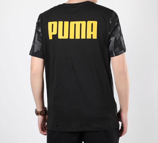 Men's PUMA Contrasting Colors Logo Round Neck Short Sleeve Black 586045-01