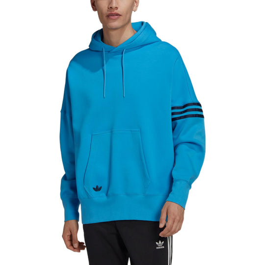 Men's adidas originals Solid Color Logo Drawstring Hooded Pullover Long Sleeves Blue HM1872
