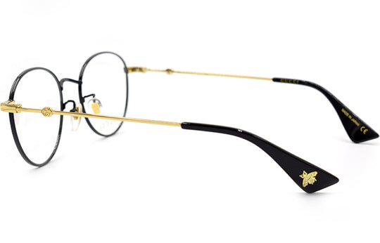 Men's Gucci Bee Webbing Circular Optical Metallic Glasses Frame Asia Edition Black Gold Color GG0607OK-003
