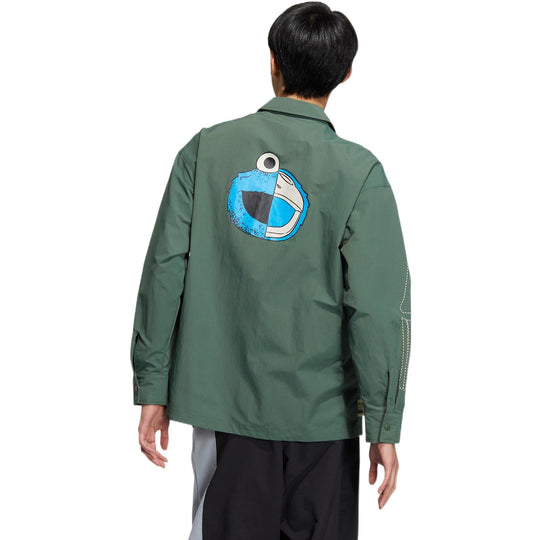 adidas neo x SESAME STREET x JF Crossover Cartoon Pattern Printing Woven Sports Jacket Military Green HR8265