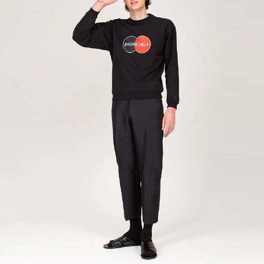 Men's Balenciaga Logo Pattern Round Neck Long Sleeves Black 583258TIV801000