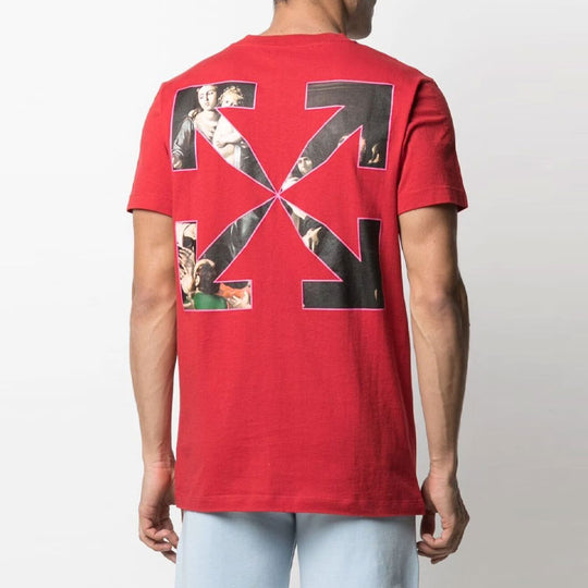 Men's OFF-WHITE SS21 Caravaggio Printing Arrow Short Sleeve Loose Fit Red T-Shirt OMAA027S21JER0102501 T-shirts - KICKSCREW