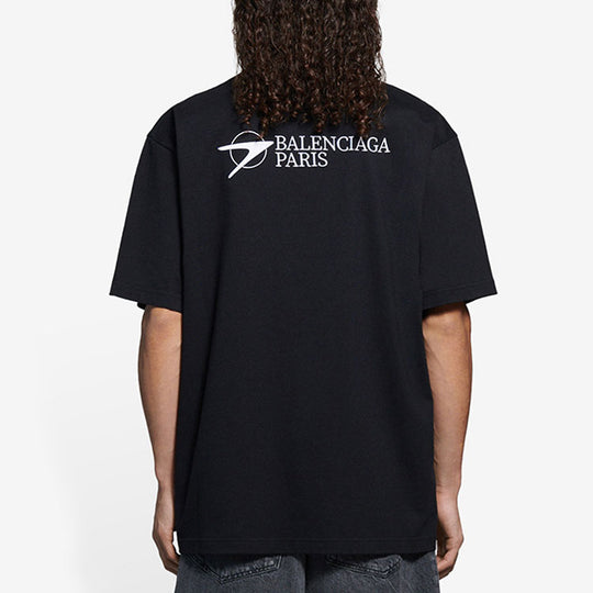 Men's Balenciaga SS21 Embroidered Logo Short Sleeve Black 641675TKV861070