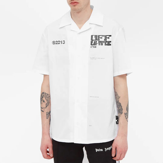 Men's OFF-WHITE FW21 Large Arrow Printing Pattern Casual Loose Fit White Shirt OMGA163S21FAB0100110 Shirt - KICKSCREW