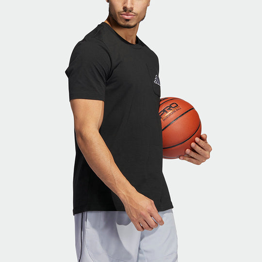 Men's adidas logo Printing Solid Color Round Neck Pullover Short Sleeve Black T-Shirt HI5546