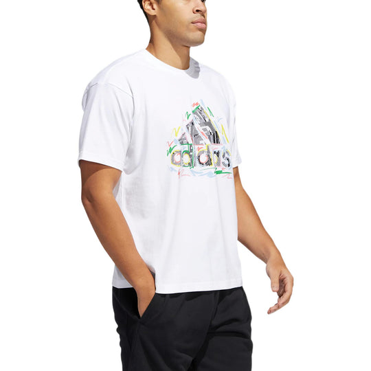 Men's adidas Alphabet Logo Multi-Color Printing Short Sleeve White T-Shirt HC4456