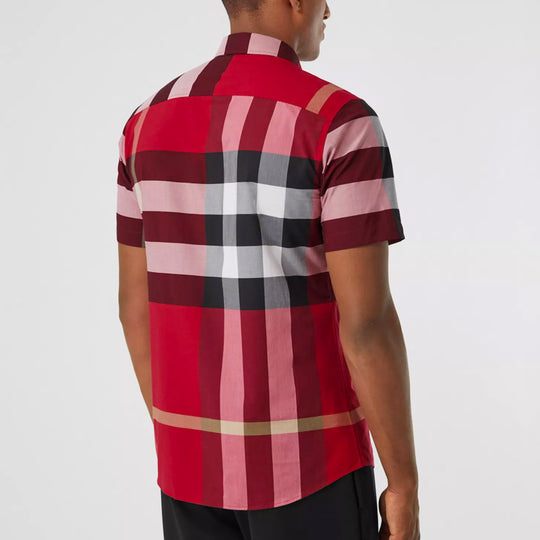 Men's Burberry SS21 Plaid Button Short Sleeve Shirt Red 80208561 ...