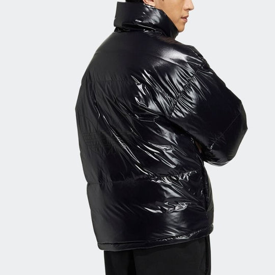 Men's adidas originals Solid Color Zipper Long Sleeves Stand Collar Black Down Jacket H66013