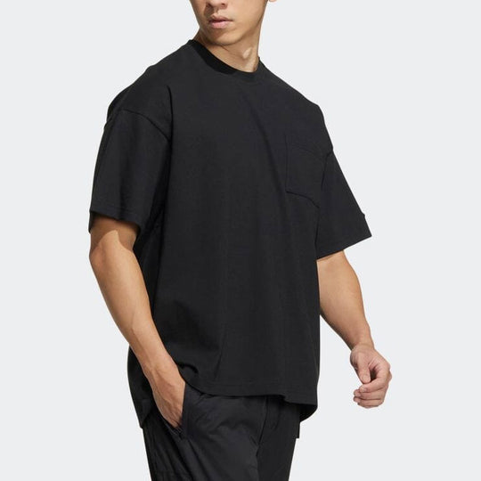 Men's adidas Solid Color Round Neck Casual Sports Short Sleeve Japanese Version Black T-Shirt HN0405