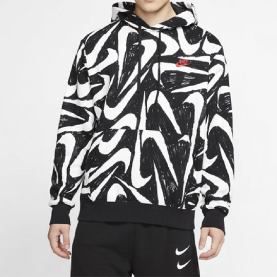 Nike Athleisure Casual Sports Printing Fleece Black CK2231-010 - KICKS CREW