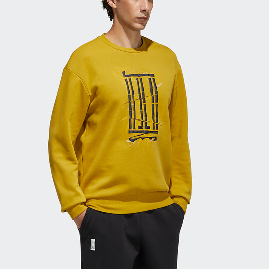 Men's adidas Wj Logo Swt Martial Arts Series Funny Pattern Sports Pullover Round Neck Gold Color H39313