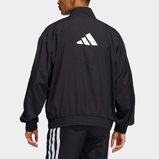 Men's adidas SS22 Athleisure Casual Sports Stand Collar Long Sleeves Jacket Autumn Black HF4200