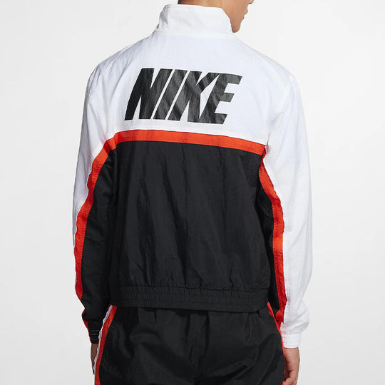 Nike Throwback Woven Sports Basketball Jacket Black White AV9756-100