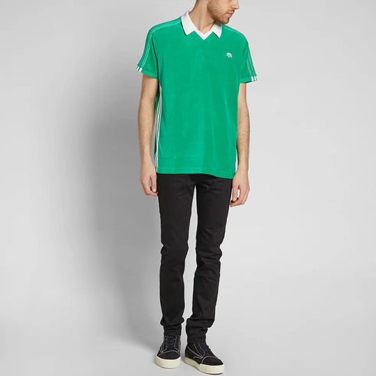 Men's adidas originals x Alexander wang Crossover Velvet Short Sleeve polo Green Polo Shirt BR0216