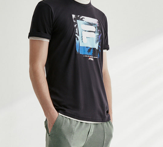 Men's Fila Subject Printing Short Sleeve Navy Blue F11M028139F-NV T-shirts - KICKSCREW