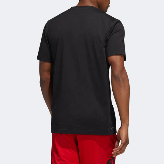 Men's adidas Casual Sports Printing Round Neck Pullover Short Sleeve Black T-Shirt DQ0922