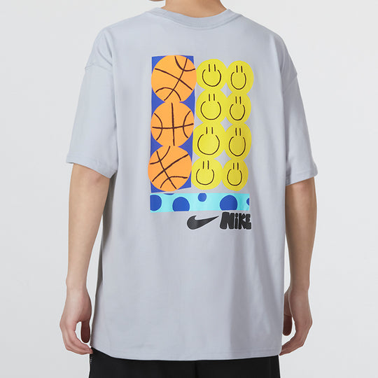 Men's Nike Smiling Face Basketball Pattern Printing Breathable Sports Short Sleeve Wolf Grey T-Shirt DQ1013-012