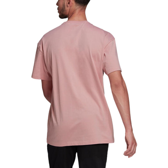 Men's adidas Solid Color Logo Casual Loose Short Sleeve Pink T-Shirt HE4355