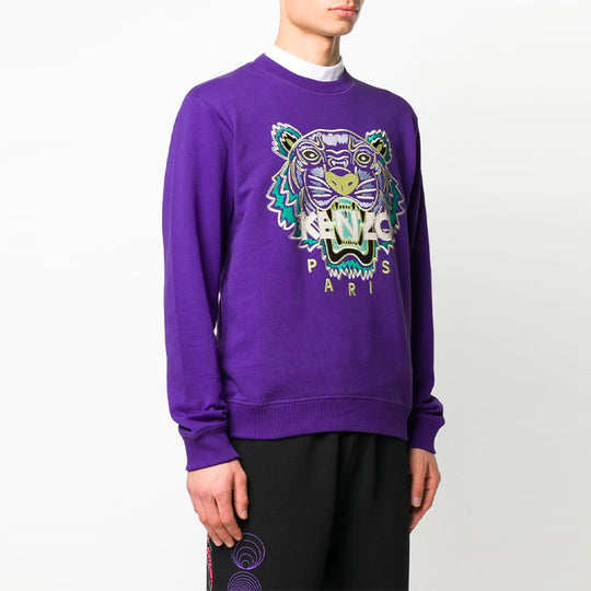 Men's KENZO SS21 Tiger Sweatshirt Classic Pattern Embroidered Long Sleeves Purple FA55SW0014XA-80