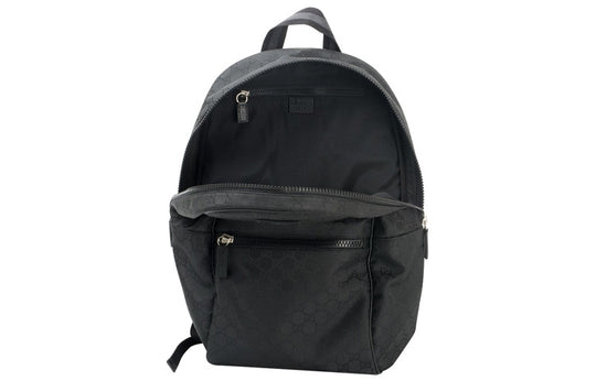 Men's Gucci Logo Leather Logo Nylon Large Capacity schoolbag Backpack Black 449181-G1XYN-8615