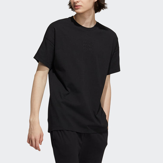Men's adidas neo Icons C+ Tee Back Large Logo Printing Sports Short Sleeve Black T-Shirt H14222