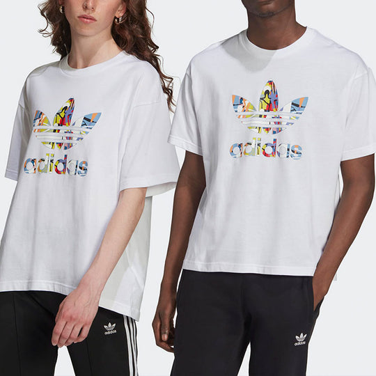 adidas originals Love Unites Tre Casual Breathable Fabric Multi-Color Logo Sport Short Sleeve White HE2519