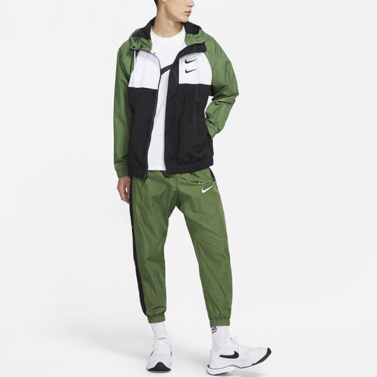 Nike Swoosh Windproof Sports Woven Hooded Jacket Men's Green DJ9647-01 ...