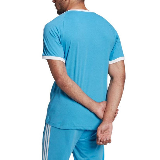 Men's adidas originals 3-Stripes Tee Casual Loose Round Neck Logo Stripe Short Sleeve Blue HB9527
