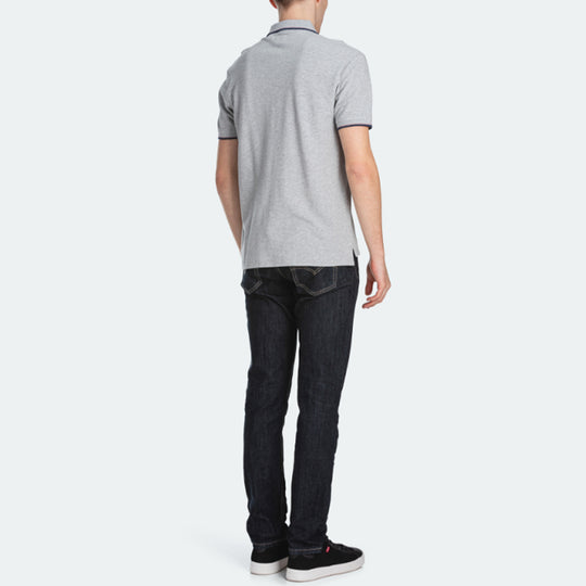 Men's Levis Logo Contrasting Colors Loose Short Sleeve POLO Gray Polo Shirt 85633-0002