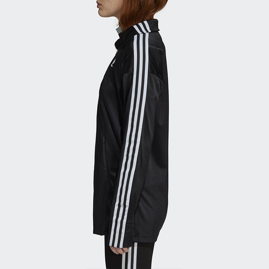 (WMNS) adidas originals logo Flocking Stripe Sports Coat Female Black DH4234