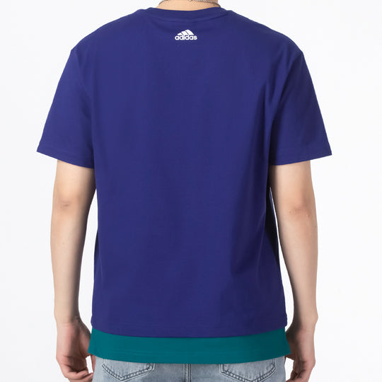 adidas Alphabet Logo Word Casual Sports Short Sleeve Blue HE9922