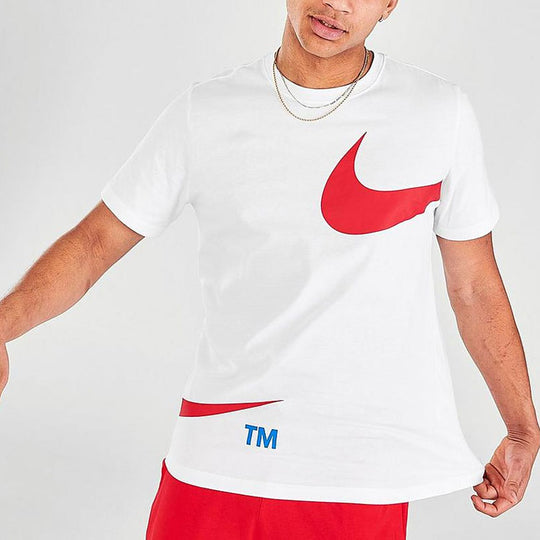 Men's Nike Broken Swoosh Printing Logo Sports Round Neck Short Sleeve White T-Shirt DD3349-100