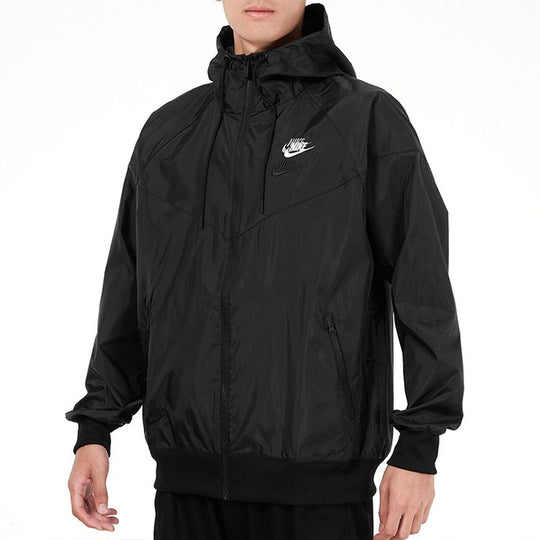 Men's Nike Embroidered Logo Sports Woven Hooded Jacket Autumn Black DM7924-010