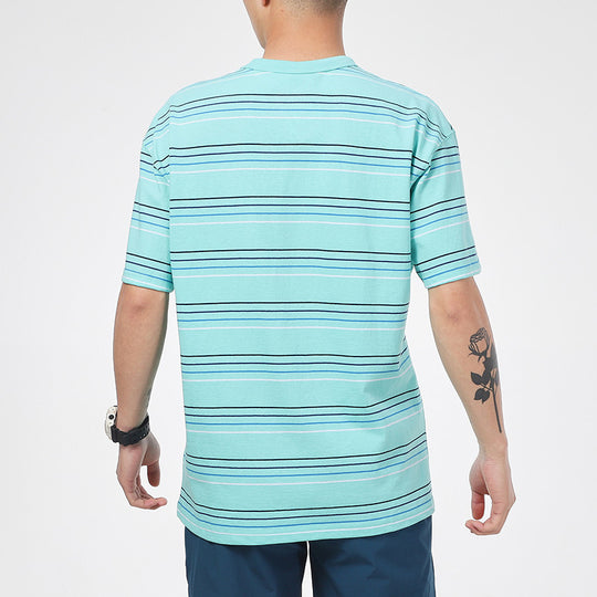 Men's Nike Sportswear Embroidered Logo Stripe Loose Knit Sports Short Sleeve Blue Green T-Shirt DB6532-307