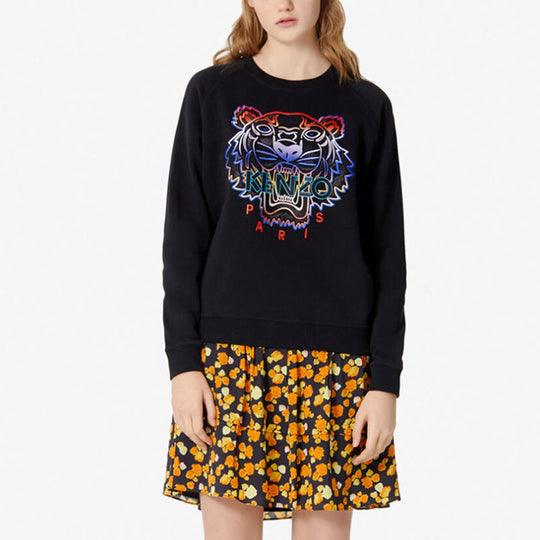 (WMNS) KENZO Multi-Color Embroidered Tiger Head Round Neck raglan sleeve Hoodie Black F962SW8074XE-99