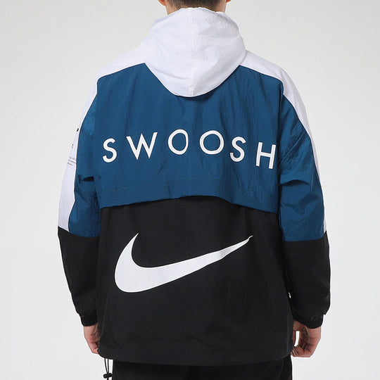 Nike Sportswear Swoosh Contrast Color Stitching Sports hooded Woven Jacket Blue DJ8038-401
