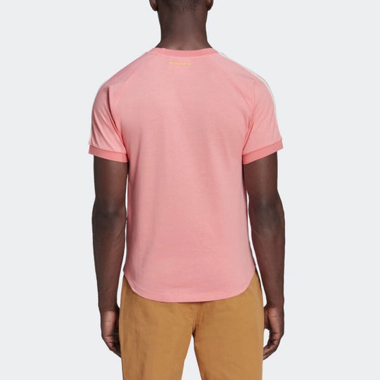 Men's adidas originals x Wales Bonner Crossover Colorblock Stripe Logo Printing Short Sleeve Pink HL8746