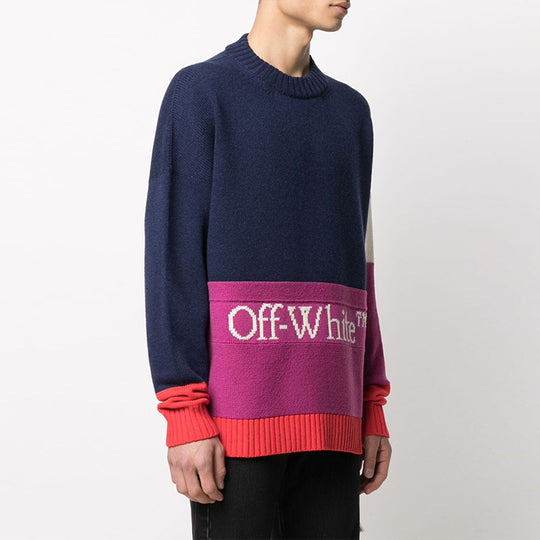 OFF-WHITE SS21 Colorblock Logo Round Neck Long Sleeves Blue OMHE048R21KNI0014972