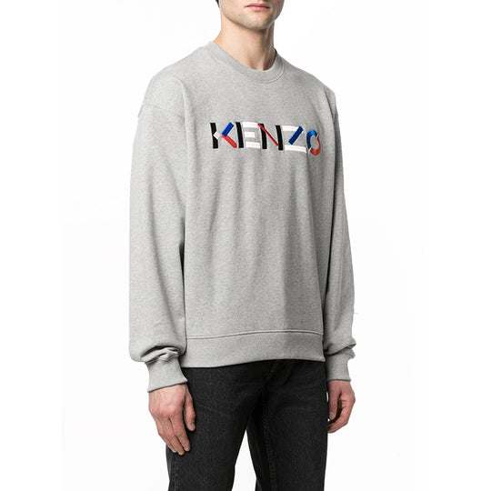 KENZO SS21 Embroidery Logo Brushed Round Collar Long Sleeve Male Grey ...