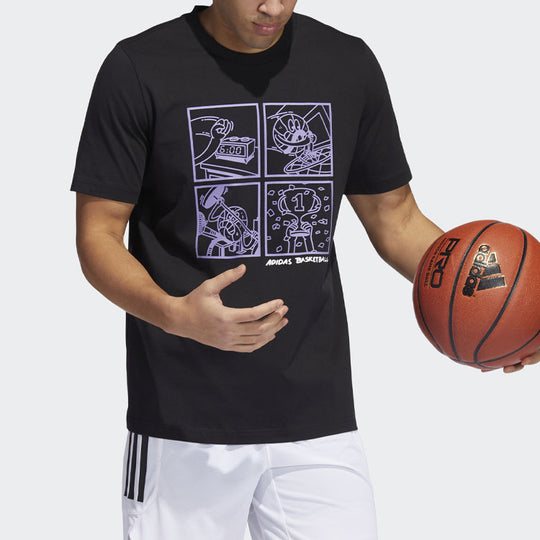 adidas Cartoon Pattern Basketball Sports Pullover Short Sleeve Black HF8164