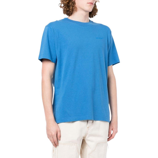 Men's Off-White FW22 Solid Color Printing Round Neck Short Sleeve Blue T-Shirt OMAA027F22JER0011454
