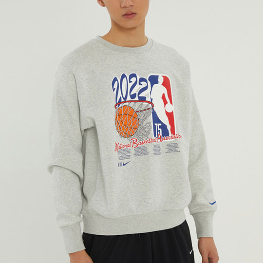 Nike NBA Eam 31 Courtside Logo Printing Fleece Stay Warm Knit Pullover Round Neck Gray DH9183-050